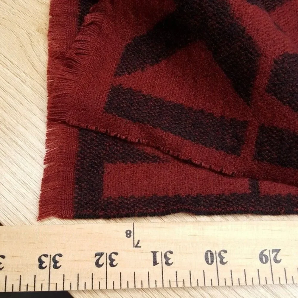 MICHAEL KORS Scarf Burgundy Giant Logo MK Monogram Frayed Hem Maroon 66x12 - Picture 3 of 5